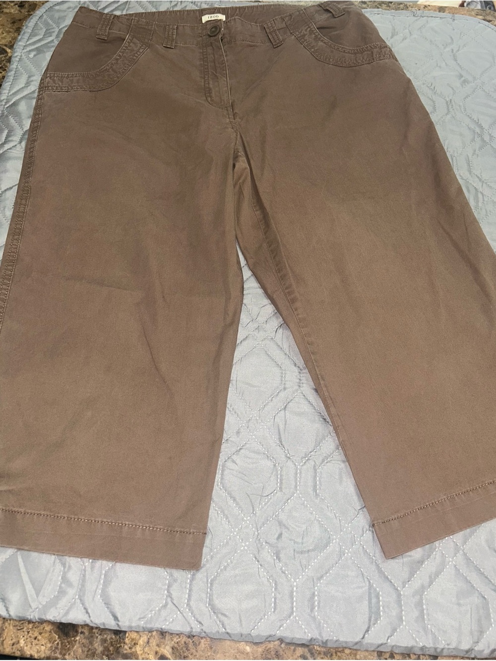 Izod Brown capris mid rise drawstring leg hem Y2K size 12